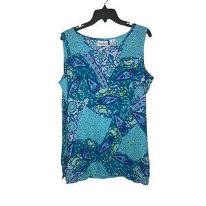 Diane Von Furstenberg DVF Teal/Purple Print Sleeveless Top Size 1X 100% Viscose